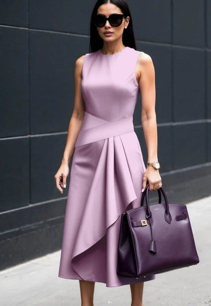 Women Classy Solid Color with Scoop Neck Split Dresses Formal Party Elegant Bodycon Dress