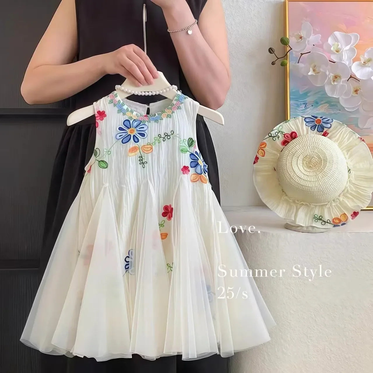 Children's Weeding Paty Princess Dress Kids Sleeveless Vest Vacation Style Dress Trendy Girls' Summer New Stylish Flowers Dress