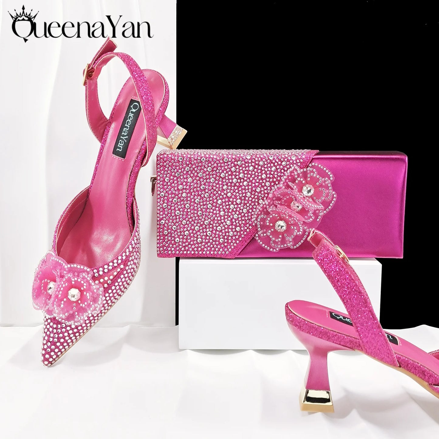 African-Inspired Evening Shoes and Handmade Clutch Set Pointed Toe High-Heel Women's Footwear and Matching Bag
