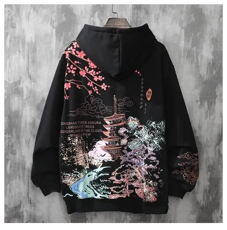 Moletons Pretos com Estampa de Anime Essenciais com Capuz Feminino Estética Coreana Moda Fofa Moletons com Capuz Streetwear para Mulheres