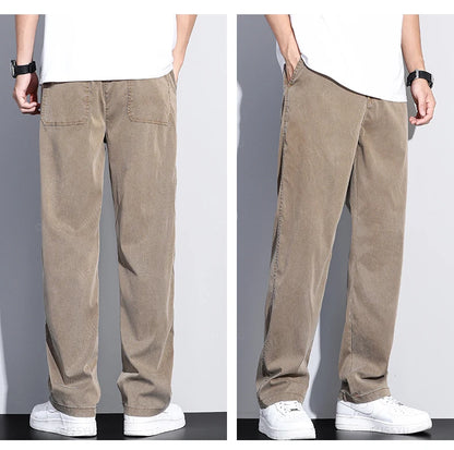 Summer New Upgrade Soft Lyocell Fabric Jeans Men Ultrathin Blue Elastic Waist Loose Straight Denim Trousers Male Plus Size 5XL
