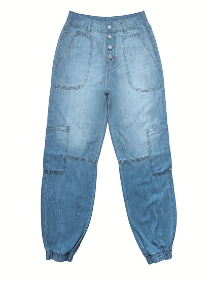 Women's stylish high waist blue denim loose fit jeans
