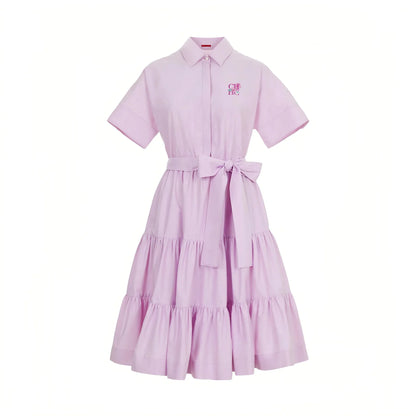 Women Dress Summer Office Lady Elegant Long Sleeve Solid Color Shirt Sundress Casual Loose Buttons Lace Up Dress
