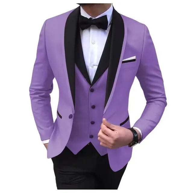 Latest Solid Casual Men's Suit Slim Fit Blazer Male Groom Tuxedos Wedding Business Party Suits 3 Pieces Sets(Jacket+Vest+Pants)