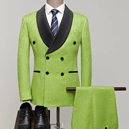 Men's 2 Piece Slim Fit Floral Tuxedo Suit Paisley Peak Lapel One Button Single Breasted Suit Jacket Pants Set