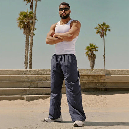 2025 Autumn New Track Pants Men's Loose Casual Pants Wide Leg Trendy Sports Splicing Breathable Pants American Sports Pants