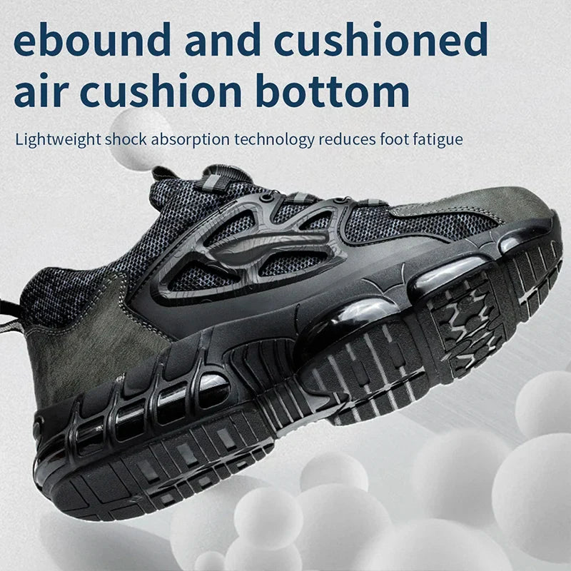 Rotating Button Protective Safety Shoes Men Steel Toe Sneakers Air Cushion Work Shoes Man Puncture Proof Work Safety Boots