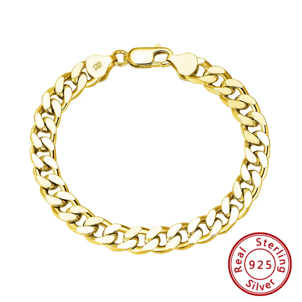 Women Men's Bracelets Curb Cuban Chain 925 Sterling Silver Luxury Fashion Jewelry Gift Christmas Couple Jewellery SB104