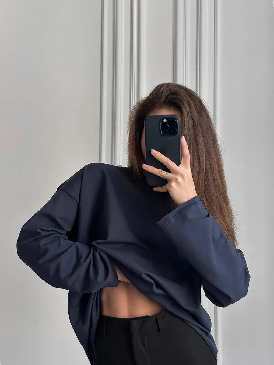 Women Summer 100% Cotton T-shirt Bottoming Spring Basic Fashionable Solid Lady Long Sleeve Loose Tops Shirts