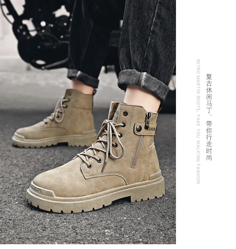 Men's high top casual boots four seasons new outdoor anti slip comfort workwear boots fashion versatile trendy boots men's shoes