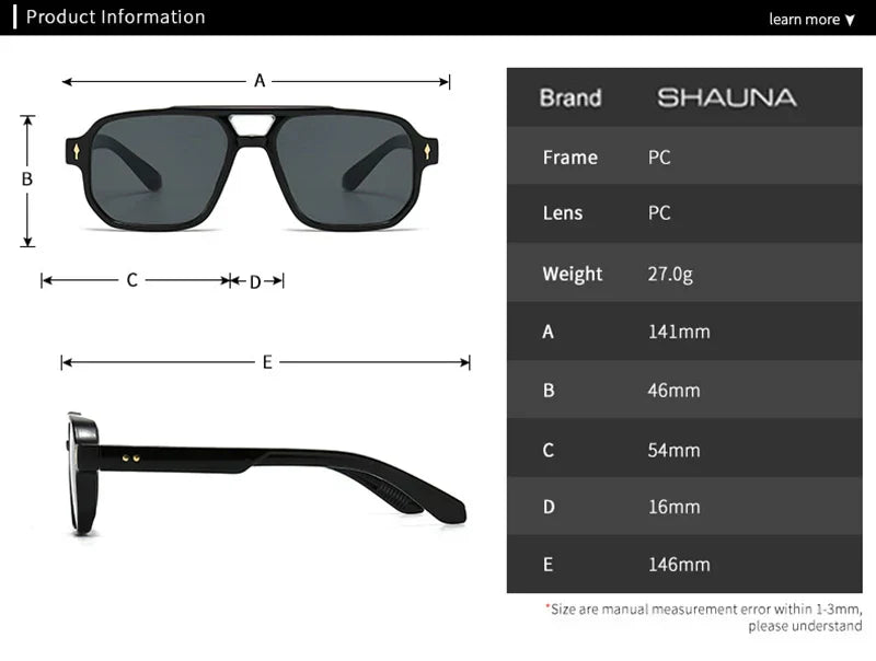 Double Bridges Square Sunglasses Women Gradient Shades UV400 Fashion Brand Designer Rivets Men Sun Glasses