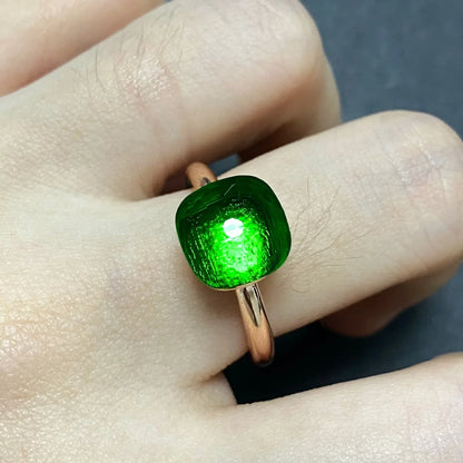 Stylish Purple Crystal Rose Gold Plated Candy Ring 30 Colors Simple Candy Color Jewelry Gift for Women Valentine's Day