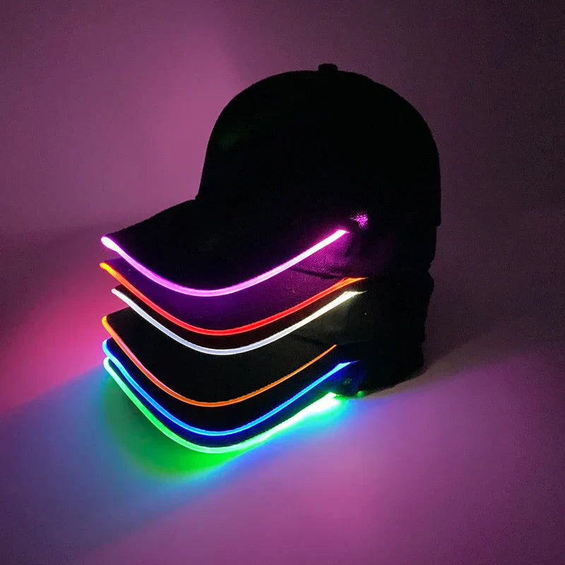 Hot LED Light Up Baseball Cap Neon Colorful Glowing Adjustable Sun Hats For Women Men Night Running Caps Travel Supplies