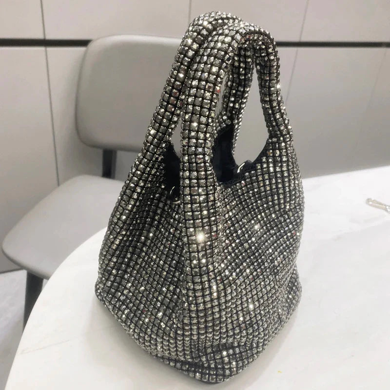 Shiny Crystal Clutch purse bucket Shoulder bag rhinestone Handmade purses and handbags luxury Designer Evening clutch Bag Purse