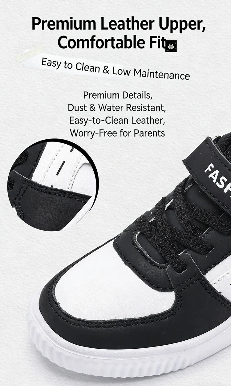 Kids PU Leather Sneakers Casual Basketball Shoes for Boys Trendy Sports Trainers Breathable Non-slip Children Footwear