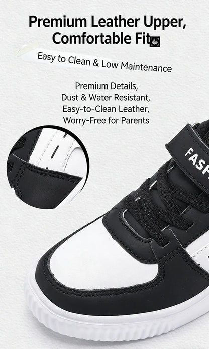 Kids PU Leather Sneakers Casual Basketball Shoes for Boys Trendy Sports Trainers Breathable Non-slip Children Footwear