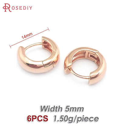 6PCS 14MM 16MM 18MM 23MM 25MM 30MM 18K Gold Color Brass Round Circle Loop Earrings Hoops Jewelry Making Supplies Accessories
