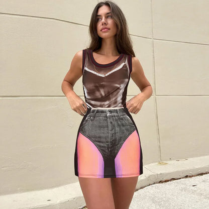 Fashion Women Tie Dye 3D Print Mini Skinny Skirt Female Summer Wrap Hips Skirt Ladies Sexy Streetwear Elestic Pencil Skirts