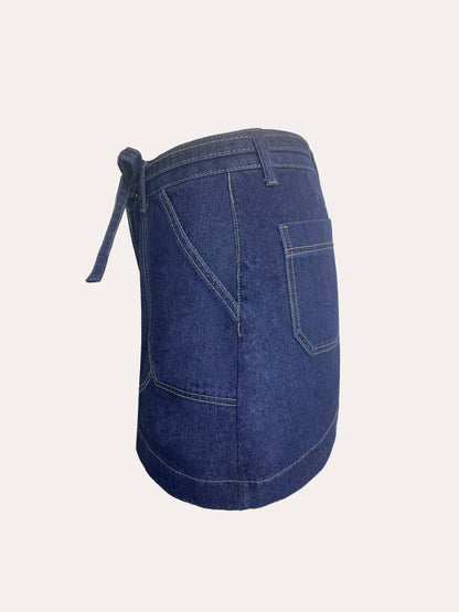 Women's Spring Summer Vintage Denim Mini Skirt Non-Stretch High Waist Belted Casual Streetwear Korean Y2K Fashion A-Line Skirt