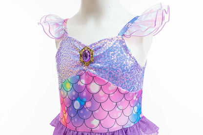 New Ariel Princess Little Mermaid Dress Girl Charm Cosplay Costume Kids Birthday Party Halloween Disguise Clothes
