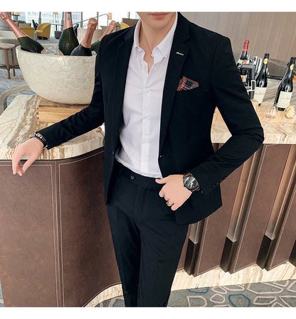 S-7XL Jacket + Pants / Luxurious High -end Brand Solid Color Men's Casual Business Slim Suit Two -piece Suit Groom Wedding Suit