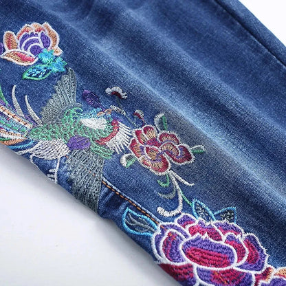 High waisted Elastic Denim Pants Female Casual Trousers