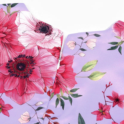 Cross-border special summer burst dress girls printed waist wedding dress flower girl short-sleeved princess puffy skirt