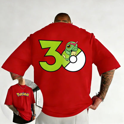 30th Anniversary Caterpie Printed T-shirt Summer New Men's and Women's Loose Casual Hip Hop Trendy Short Sleeve Top