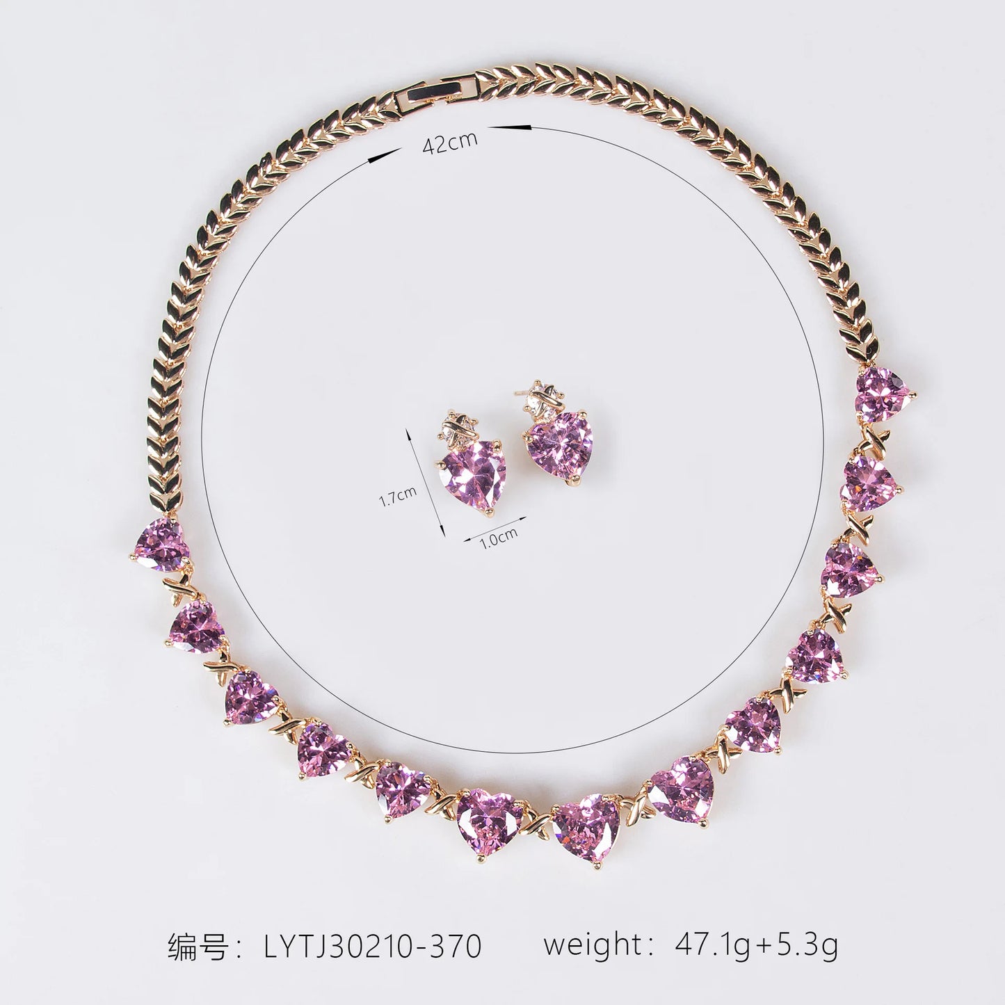Niche New Style Pink Love Gemstone Pendant Earrings and Necklace for Women, High-End Designed Jewelry