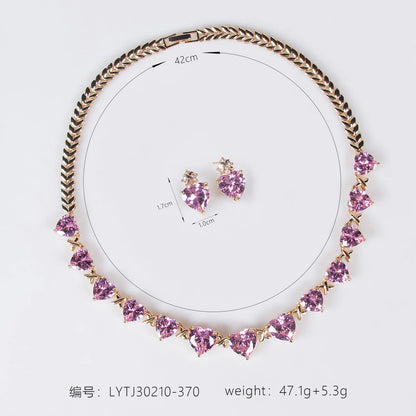 Niche New Style Pink Love Gemstone Pendant Earrings and Necklace for Women, High-End Designed Jewelry