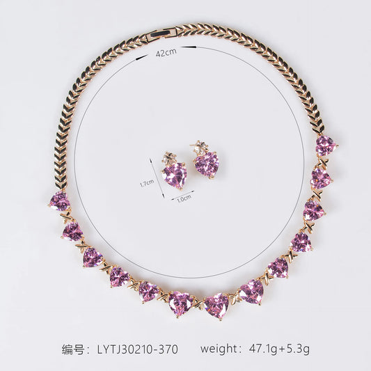 Niche New Style Pink Love Gemstone Pendant Earrings and Necklace for Women, High-End Designed Jewelry