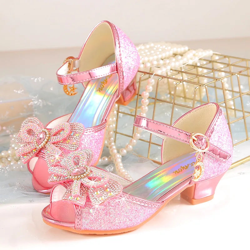 2026 Girls' Princess Sandals Children's Shoes Frozen Elsa Children's Shoes Girls Fashion Baby Pink Blue High Heel Shoes Size