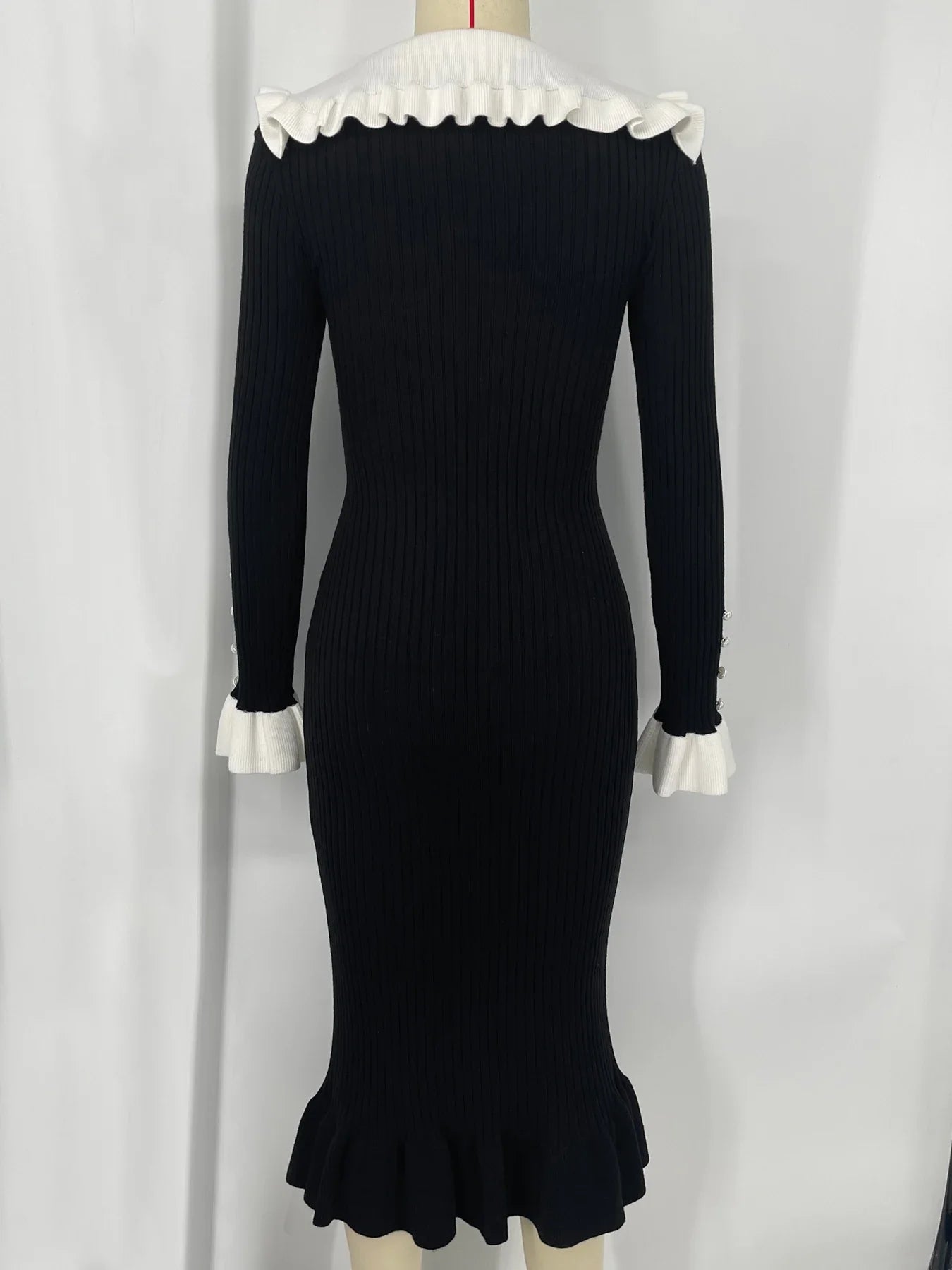 High Waist Ruffled Maxi Dresses For Women Autumn Winter Knitted Slim Long Dress Women's Vintage Dress Woman Retro Elegant