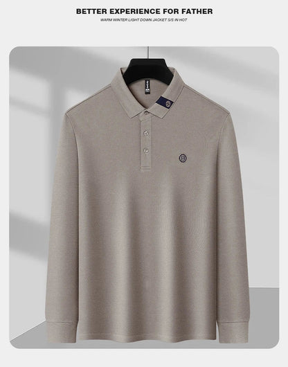 High end letter embroidery brand men's long sleeved polo shirt 2024 Spring and Autumn new comfortable 100% cotton casual T-shirt