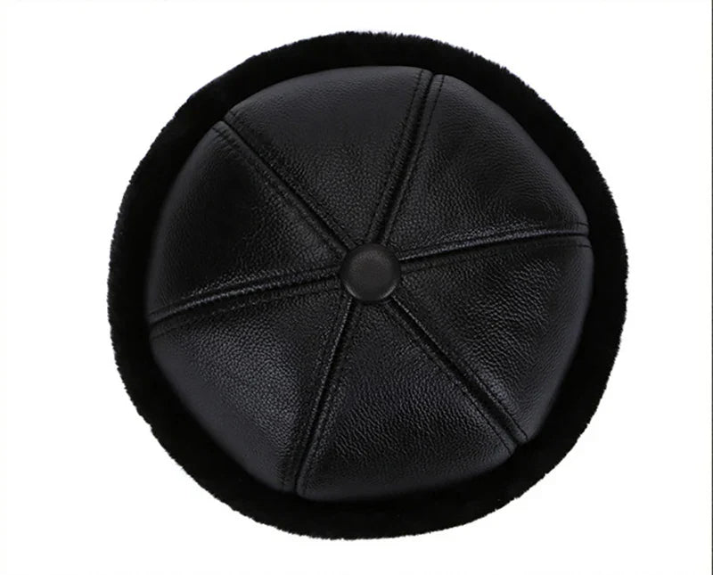 Retro Cowhide Bomber Hat Winter Keep Warm Caps Men Women Real Leather Cap Thick Velvet Dad Hat Leather Hat