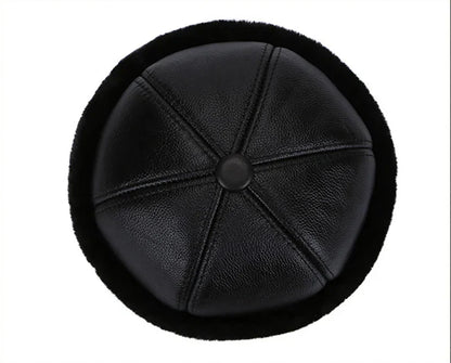 Retro Cowhide Bomber Hat Winter Keep Warm Caps Men Women Real Leather Cap Thick Velvet Dad Hat Leather Hat