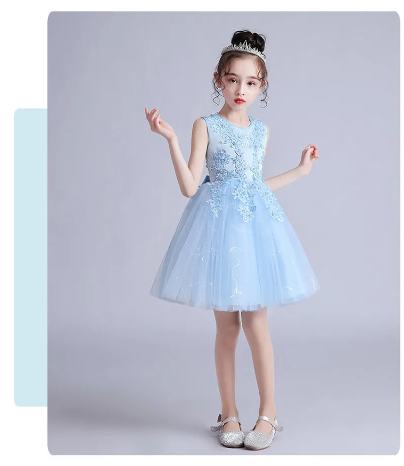 Summer Children Girls Sundress Young Teenagers Girls Sleeveless Princess Evening Dress 3-12Y Kids Girls Puffy Tulle Dress