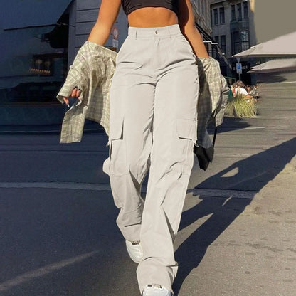 Cargo Pants Women Retro Loose Full Length Straight Leg Trousers