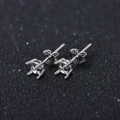 925 Silver 4-Claw Earring Settings 4mm-10mm Round Stone Holders DIY Jewelry Findings for Handcraft Earring Making