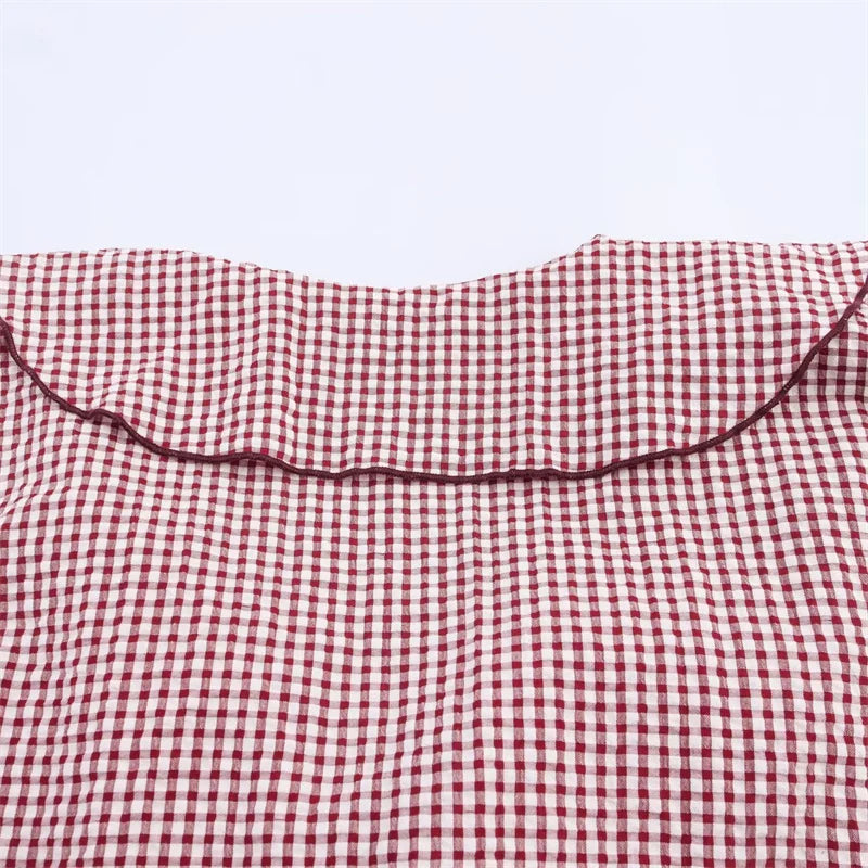 Elegant Fashion Chidori Plaid Ruffles Chiffon Shirt Spring 2025 Ruffled Neck Long Butterfly Sleeve Loose Tops Women's Clothing