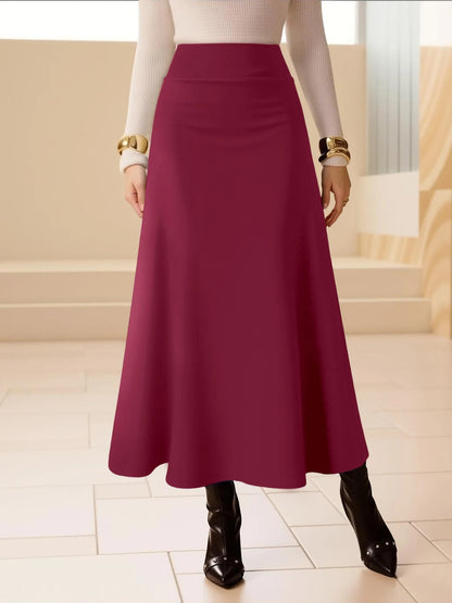 Solid Midi Skirt | High Waist A-Line for Cocktails & Events, Stand Out in Style