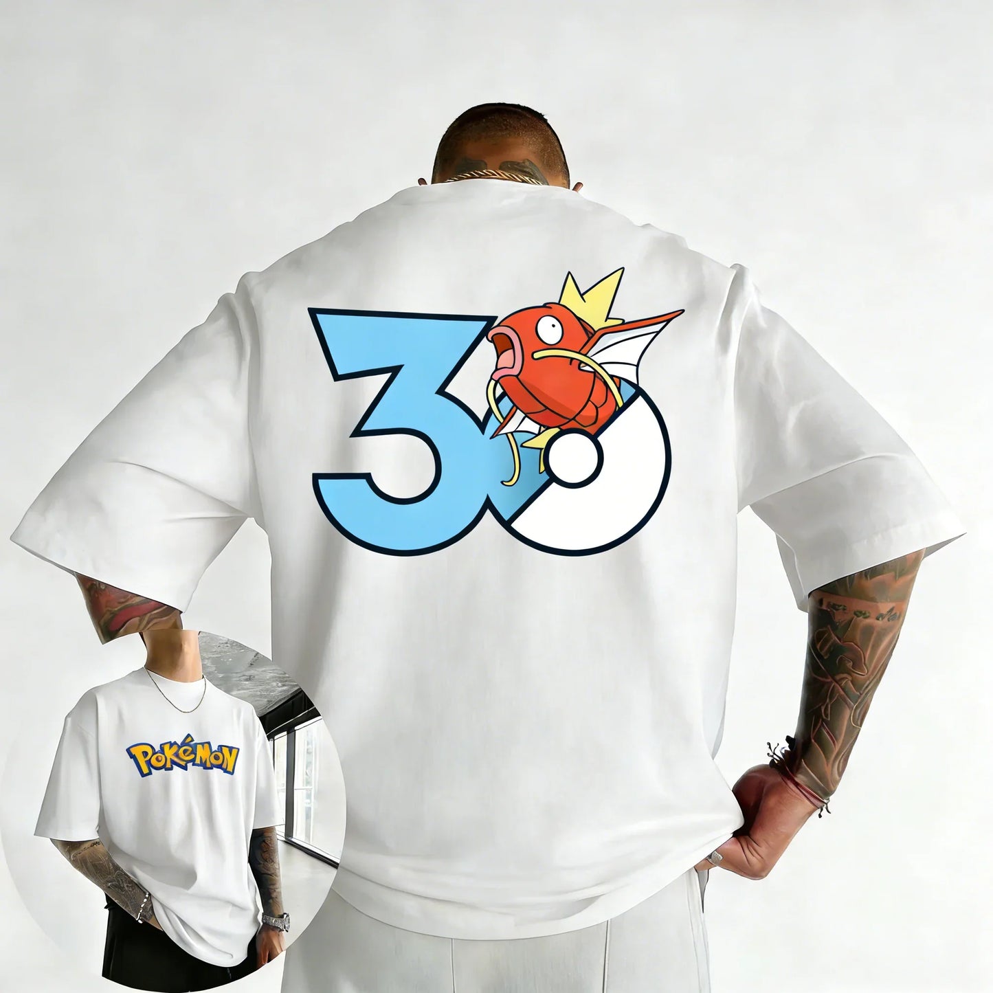 30th Anniversary Magikarp Printed T-shirt Summer Men's and Women's Trendy Large Loose Casual Y2K Short Sleeve Top