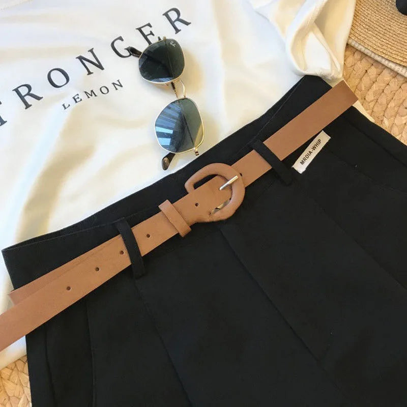 Summer new wide leg shorts Thin cotton A-frame shorts Office ladies classic loose casual zipper shorts for women