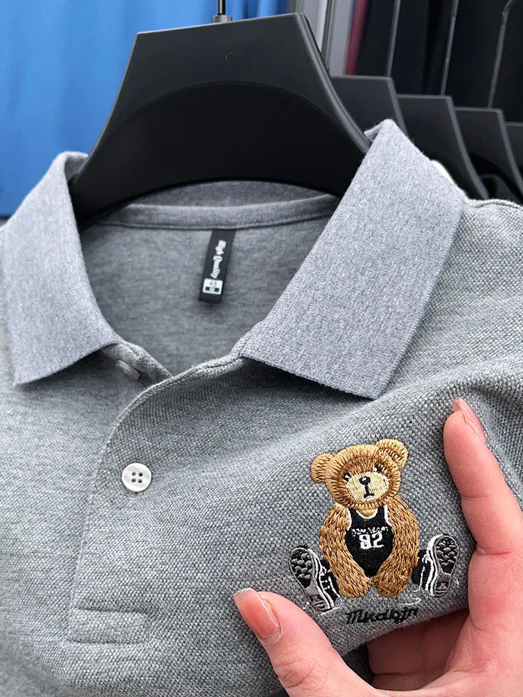 100% Cotton Luxury Quality Men's Polo Shirt Autumn Bear Exquisite Embroidery Long Sleeve T-shirt Trend Fashion Golf Menswear Top