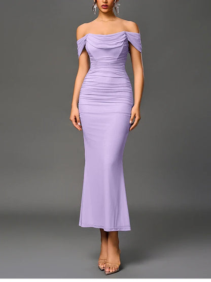 Women's Off Shoulder Ruched Mesh Long Corset Dress Backless Fishbone Bodycon Elegant Fashion Party Club Maxi Dresses