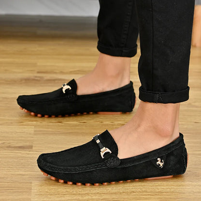 Loafers Men Casual Fashion Suede Men Shoes Lightweight Soft Genuine Leather Moccasins Slip on Driving Shoes for Men Size 48