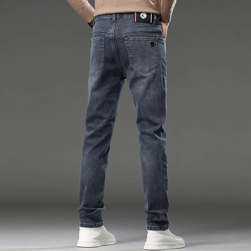 2026 New Men's Slim Fit Straight Leg Jeans European Style Versatile Business Casual Stretchy Long Pants