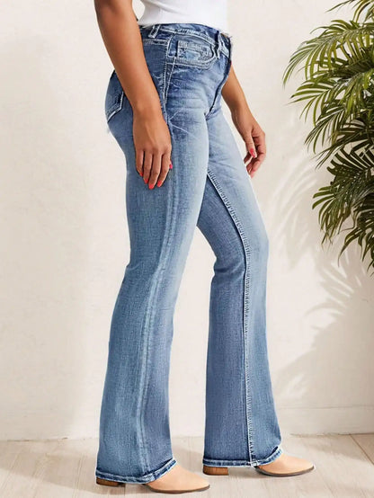 Women's Casual Button Pocket Jeans - High-Quality Straight-Leg Denim Pants