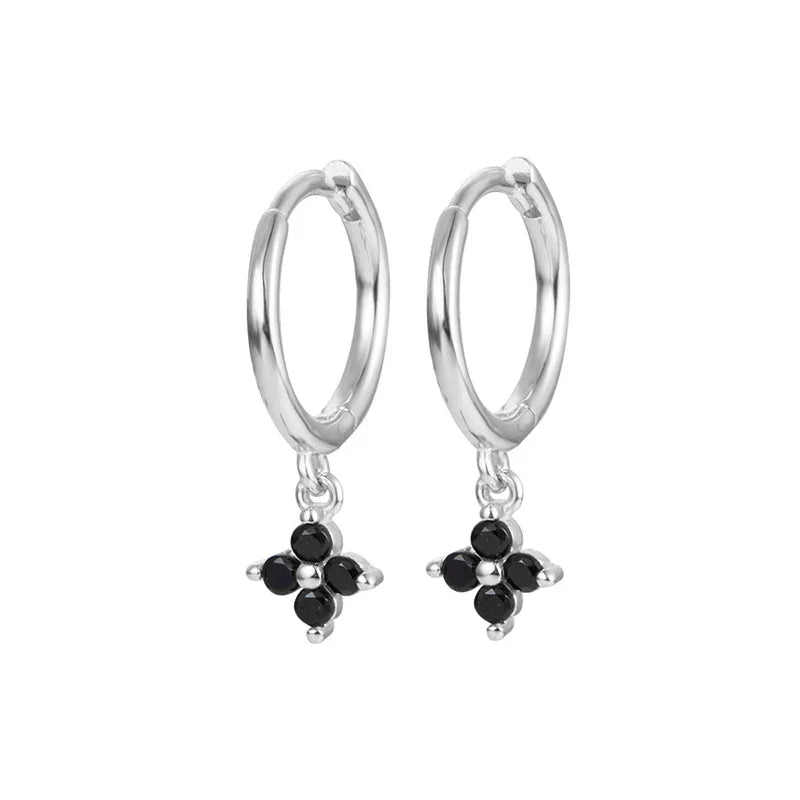 925 Sterling Silver Romantic Color Zircon Three-petal Flower Stud Earrings for Women Fashion Huggies Piercing Jewelry