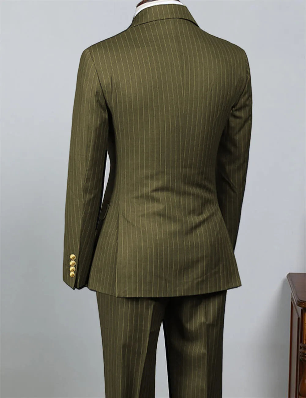 2 Piece Black Striped Men's Suit Set Golden double breasted Lapel Jacket Elastic Pants Wedding Part Prom Dinner Wrok Travel